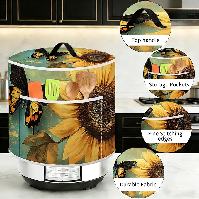 Air Fryer Dust Cover with Top Handle and Storage Bag, Compatible with Rice Cookers, Pressure Cookers, Slow Cookers and Air Fryers, Available in 3-Quart, 6-Quart and 8-Quart Sizes.