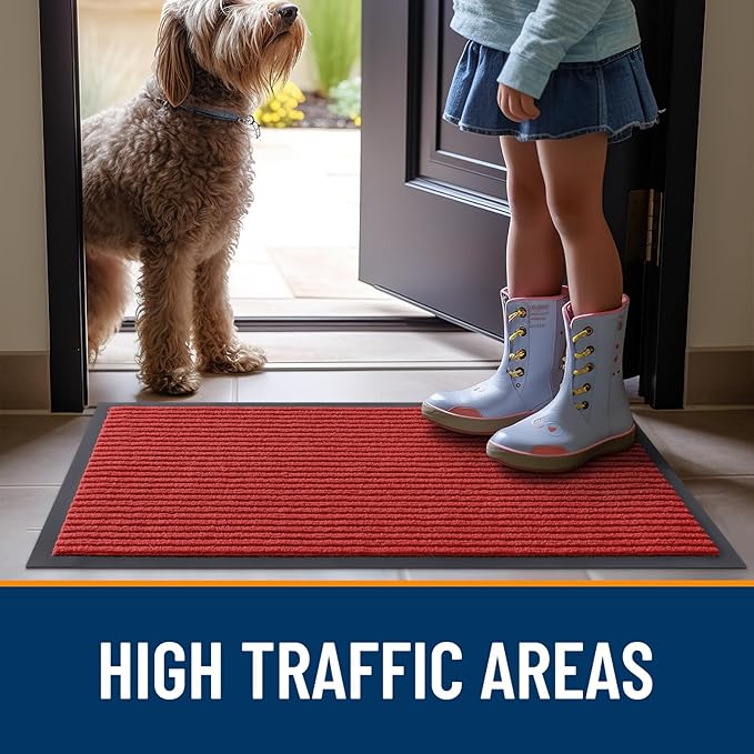 OLANLY Front Door Mat Indoor Outdoor Entrance, Waterproof Heavy Duty Doormat, Fade Resistant, Low Profile, Easy Clean Patio Porch Welcome Floor Mats for Entry, 35x30, Red