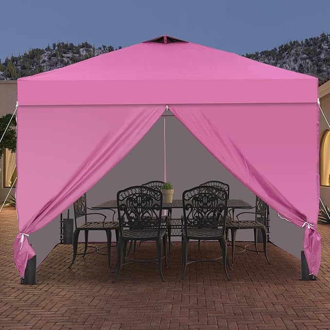 Saemoza 12x12 Pop Up Canopy Tent with One Push Setup, Portable Sun Shade Tent, Instant Easy Up Canopy with 4-Sidewalls & Wheeled Bag, Outdoor Fldable Gazebo with Vent Top, Pink.