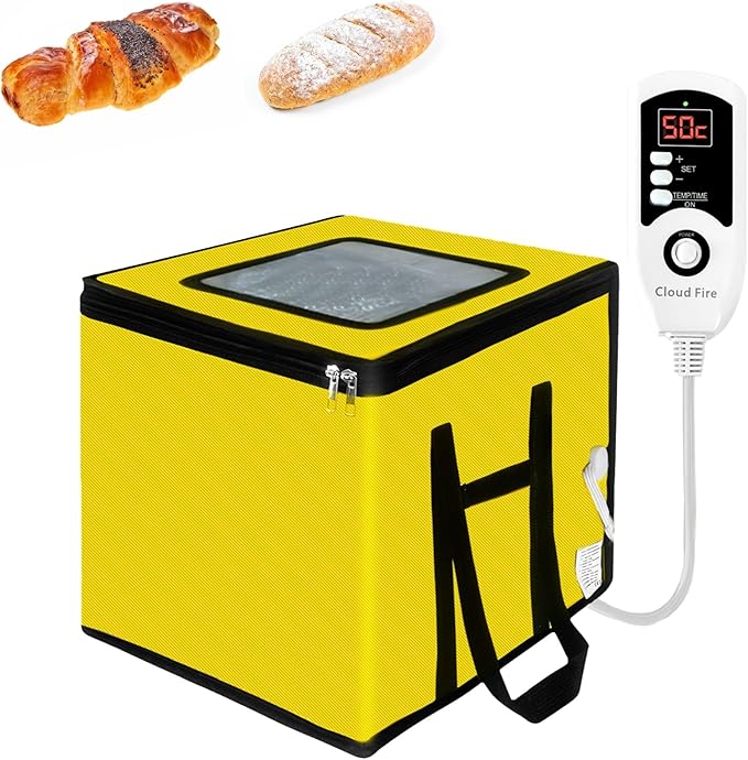 Dough Proofing Box Heater 100w,Sourdough Starter Warmer with NTC Sensor,20L Proofer Foldable Precise Control Temp & Time for Fermentation Sourdough,Yogurt,Natto,Yellow