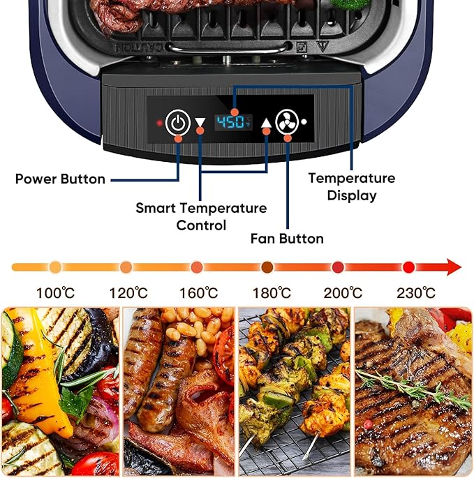 Indoor Grill CUSIMAX Electric Smokeless Grill Portable Korean BBQ with Turbo Smoke Extractor Technology, Non-stick Removable Plate, Tempered Glass Lid, Great for Party(Single Plate)