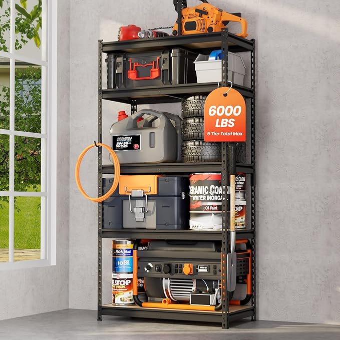 DYNALOAD 6000 Lbs Heavy Duty Garage Shelving, 5-Tier Adjustable Metal Storage Shelves, Boltless Steel Utility Rack for Garage Basement Warehouse, 36" W x 18" D x 72" H