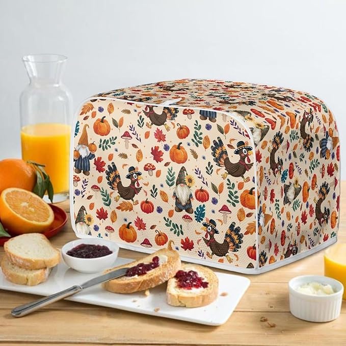 UNICEU Fall Pumpkin Turkey Toaster Covers 4 Slice Bread Maker Dust Cover Kitchen Small Appliance Dust Protector Thankgiving Day Gift
