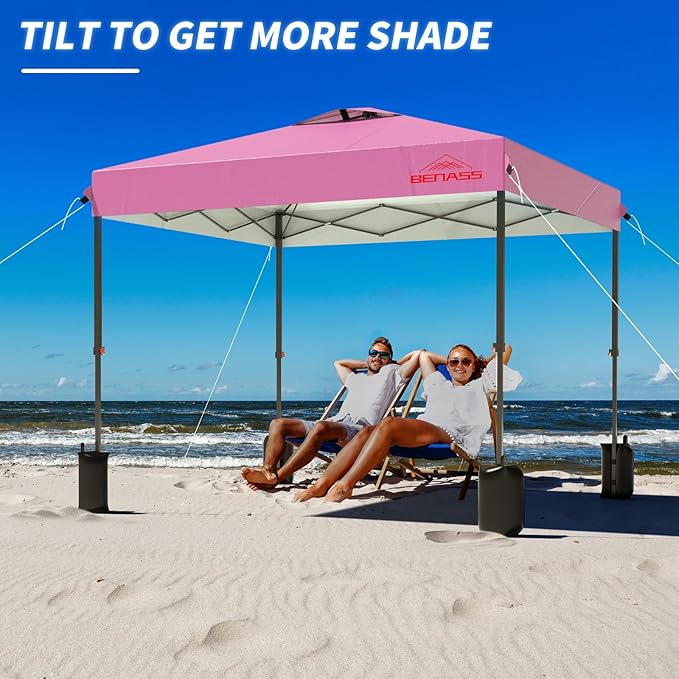 12x12 Pop Up Canopy, Easy Up Canopy Tent, Heavy Duty Tents for Parties, One Person Set Up Event Tent, Pink