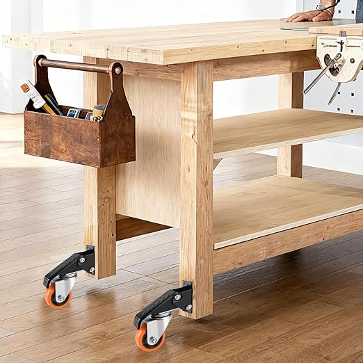 Caster Wheels, 3 Inch Workbench Casters Set of 8 Heavy Duty - 800 Lbs Capacity Retractable Swivel Castors with No Noise Polyurethane Wheels, Easy to Install for Tables Legs, Work Bench & Tool Carts