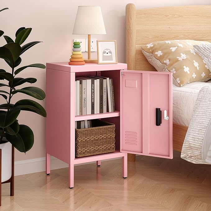 METAN Metal Storage Employees Lockers with 1 Lockable Doors,Locking Storage Cabinets for Small Spaces,Home,School,Gym,Assembly Required,Pink