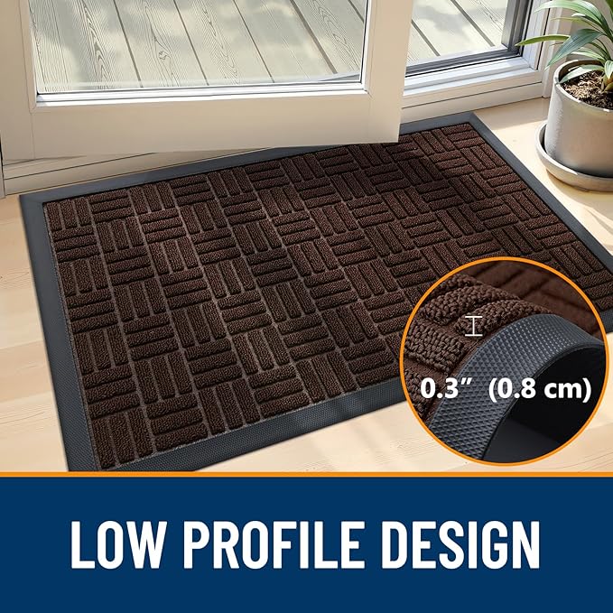 OLANLY Front Door Mat Outside Entrance 47x17, Absorbent, Heavy Duty Sturdy Natural Rubber Doormat Indoor Outdoor, Stain and Fade Resistant, Non-Slip Backing Low Profile Floor Mat for Entryway, Brown