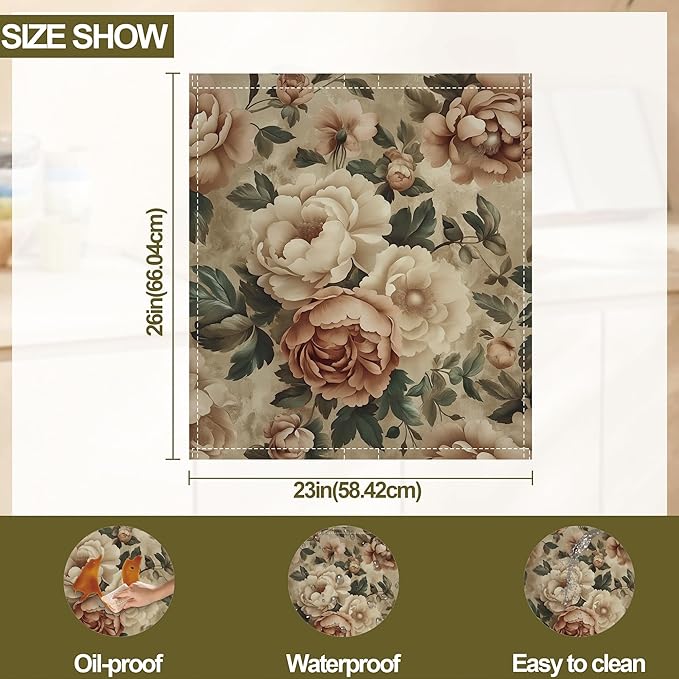 Vintage Rose Dishwasher Magnets Decorative Cover,Retro Flowers Magnet Fridge Panel Decal for Home Kitchen Decor,23x26 in
