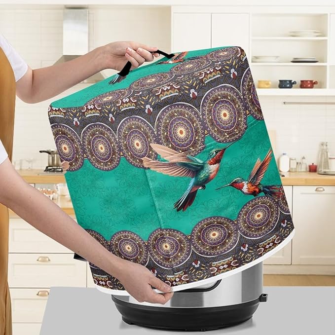 Xoenoiee Boho Mandala Hummingbird Print Kitchen Appliance Dust Cover with Pockets, Electric Pressure Cooker Cover Compatible with Rice Cooker Air Fryer Covers, for 6 Quart