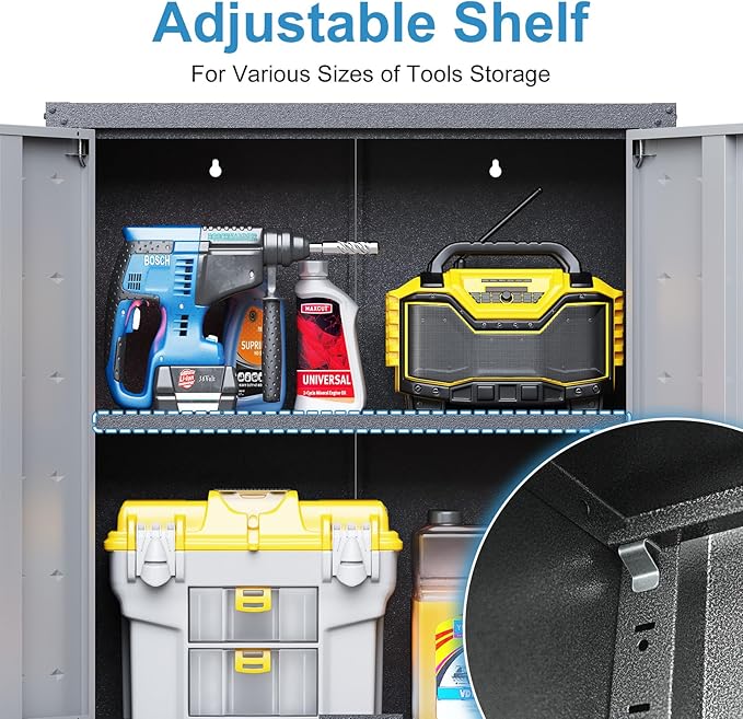 Garage Storage Cabinet Wall Cabinet with 2 Doors,Lockable Tool Cabinets Wall Mounted with Adjustale Shelves,Heavy Duty Steel Hanging Cabinets for Warehouse Kitchen Laundry,Assembly Required