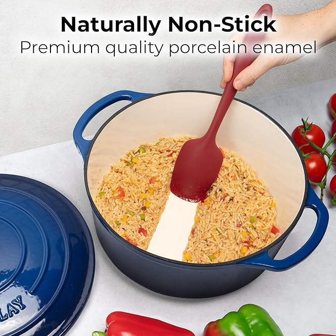 Zulay Kitchen 5 Quart Enameled Cast Iron Dutch Oven Pot with Lid – Premium Durability & Oven Safe up to 500°F – Heavy Duty Cookware Perfect for Bread Baking, Stews, Braising & Roasting – Blue