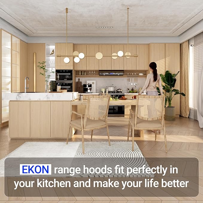 EKON 36 Black inches Under Cabinet Range Hood, 900 CFM Stainless Steel Kitchen Chimney Vent, 4 Speed Touch Screen Control With Remote 2Pcs 3W LED lights Dishwasher-safe Filters Fan Timer