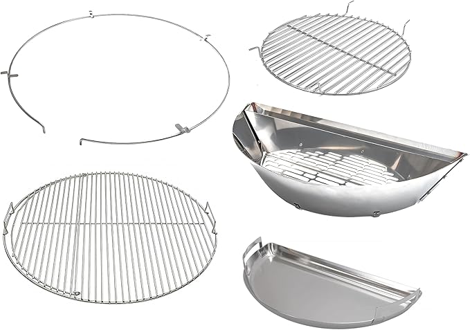 SnS Grills Slow ‘N Sear® 5-Piece Cooking System - Patented Charcoal Basket with Removeable Water Reservoir, EasySpin Grate, Drip Pan for Low ‘N Slow Smoking & Charcoal Grilling on Big Green Egg LG