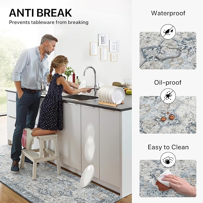 GENIMO Kitchen Mats for Floor 2PCs, Washable Anti Fatigue Mat for Cushioned, 23.6"x71"+20" x 32", Waterproof Kitchen Rugs, Non Slip Comfort Standing Mat Rug for Home, Sink, Laundry, Light Blue