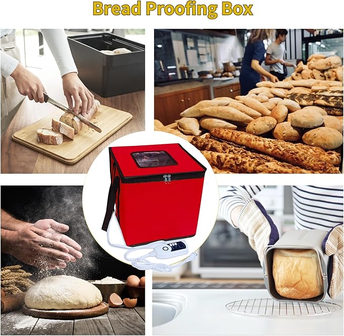 Bread Proofing Box with Heater, Foldable Sourdough Dough Proofer with 33-122℉ Temperature Control,Starter Warmer for Making Bread, Pizza,Yogurt, Natto and Handmade Soap Red, 13.8 * 13.8 * 13.8inch