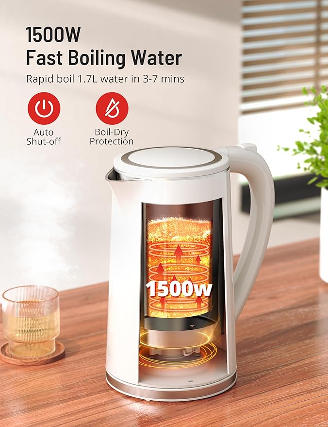 PARIS RHÔNE Electric Tea Kettle, 1.7L Temperature Control Electric Kettle, 4H Keep Warm Water Boiler with 6 Presets, LED Screen Electric Kettles for Boiling Water, Boil-Dry Protection, BPA Free