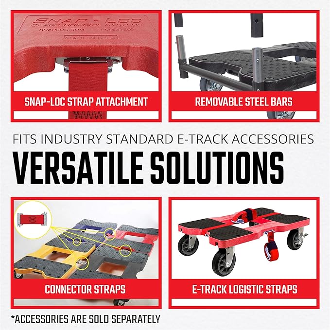 SNAP-LOC, All Terrain, Moving Dolly 4 Wheels Panel Cart with Panel Bars, Heavy Duty Dolly Cart, 6 Inch Casters, E Strap Attachment Included, 1,500 lb Capacity, Made in USA, Black
