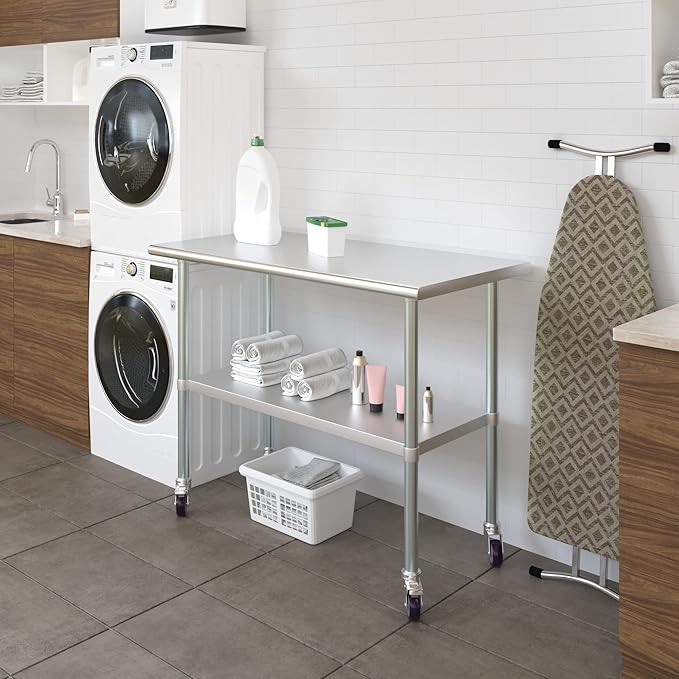 AmGood 48" Long x 24" Deep Stainless Steel Table with Casters