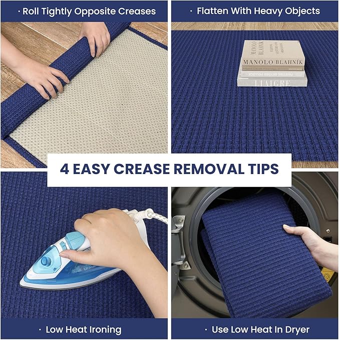 IOHOUZE Washable Runner Rug 2x7 Non Slip Runners for Hallways Entryway Runner Indoor, Kitchen Rugs Woven Cotton Floor Carpet for Kitchen Hall Entrance Bedroom, Royal Blue/Navy