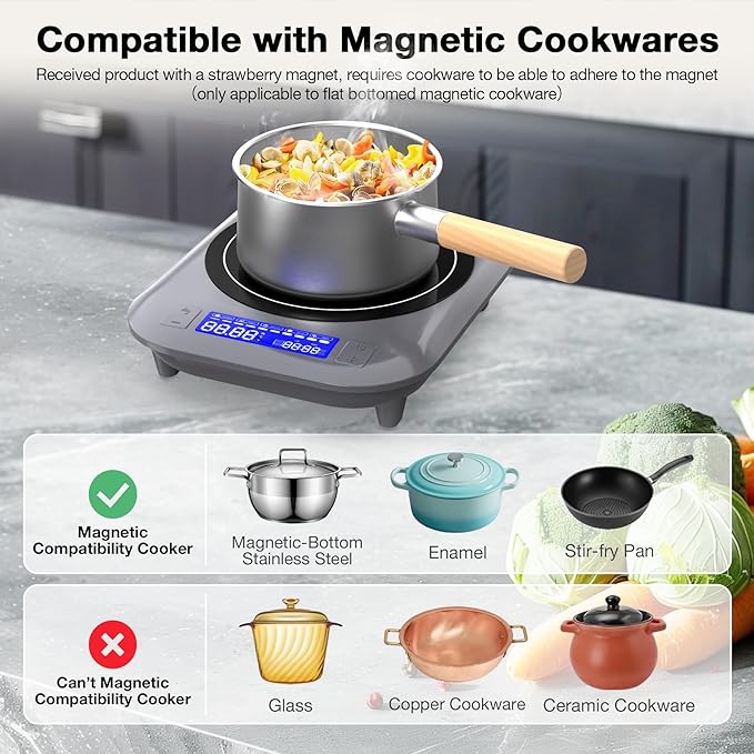 VBGK Induction Cooktop, 1800W Single Burner Induction Burner,Hot Plate with 5 Cooking Modes,Stove Top with 9 Temperature Levels, 4H Timer