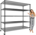 GarveeLife 82" H Storage Shelves with Wheels 3300 LBS Heavy Duty Metal Shelving 5-Tier Wire Shelving for Corner Storage Rack Adjustable Pantry Shelf for Kitchen Pantry, 82" H x 59" W x 23.5" D