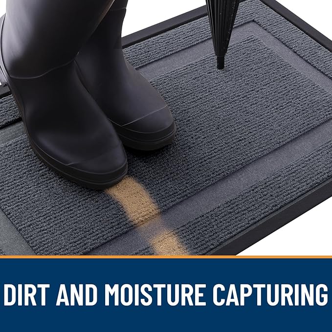OLANLY Front Door Mat Indoor Outdoor Entrance, Waterproof All-Season, All-Weather Doormat, Sturdy Natural Rubber, Fade Resistant, Low Profile, Easy Clean Patio Porch Entryway Mat, 33x21, Light Grey