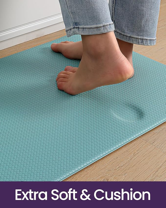 DEXI Kitchen Floor Mats Cushioned Anti Fatigue,17x79,Long Standing Runner Rug Waterproof, Comfort Memory Foam Padded for Front Sink Laundry, Turquoise