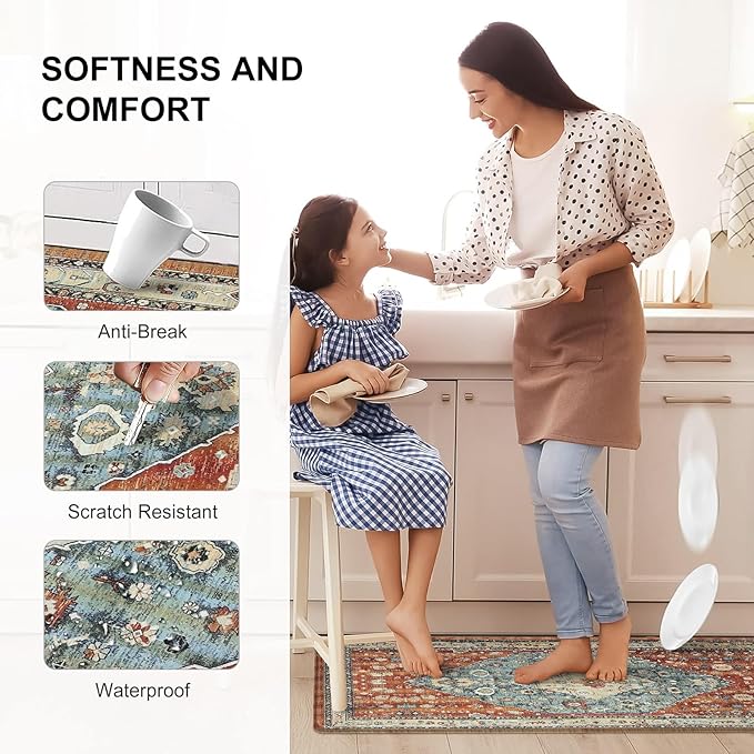 Collive Kitchen Rugs Anti Fatigue Kitchen Runner Mats Cushioned, Comfort Fatigue Mats for Standing, 17”x59” Red Non-Skid Washable Kitchen Floor Mats for Office, Sink, Laundry