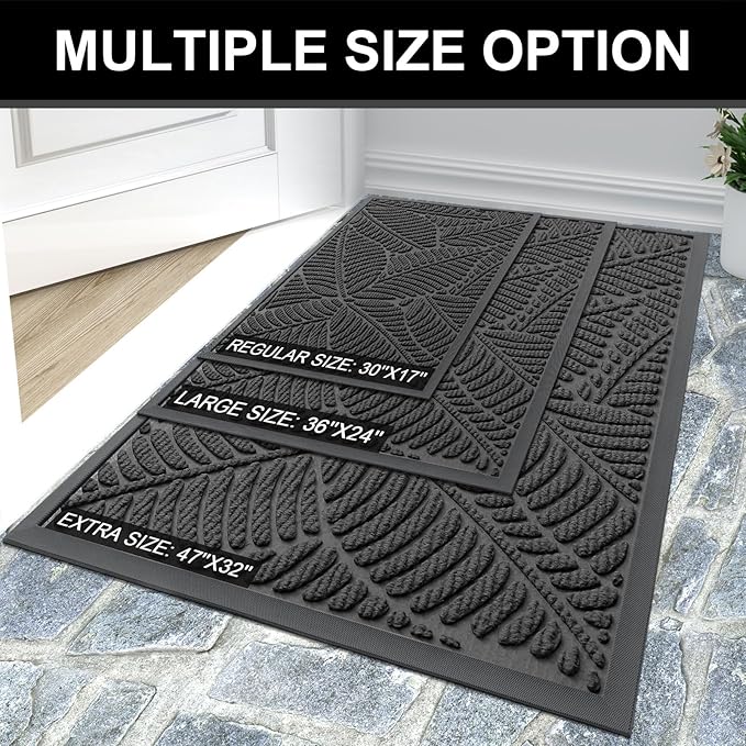 Colorxy Waterproof Doormat, Sturdy Natural Rubber Front Indoor Mat, Non Slip Low Profile Outdoor Door Mats, Stain and Fade Resistant Floor Mats, Easy Clean Patio Entry Mat, 30''x17'', Light Grey