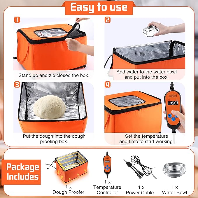 Proofing Box with Heater, Bread Proofing Box with 41℉-122℉ Temperature and Timer Controller, Collapsible Zippered Temperature Proofer for Bread, Pizza and Yoghurt Making