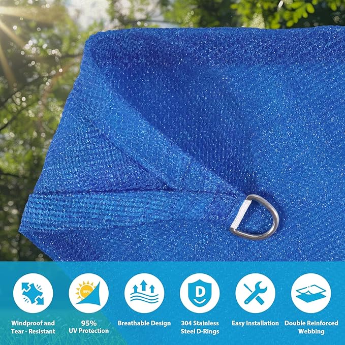 Amagenix Sun Shade Sail 5'X5'X7' Curved Edge Outdoor Shade Canopy Blue Breathable 95% UV Block Shade Cloth for Patio Garden Backyard (We Make Custom Size)