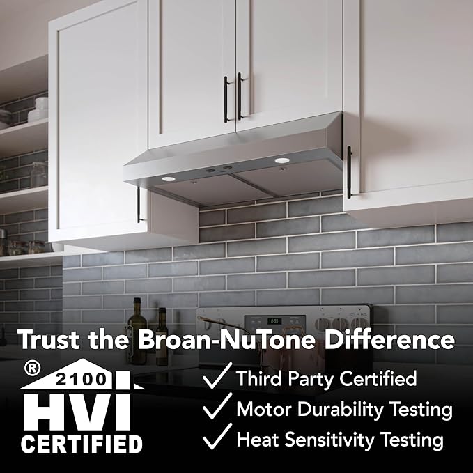 Broan-NuTone Luxury Modern 36-Inch 350 MAX Blower CFM 1.5 Sones Stainless Steel Range Hood