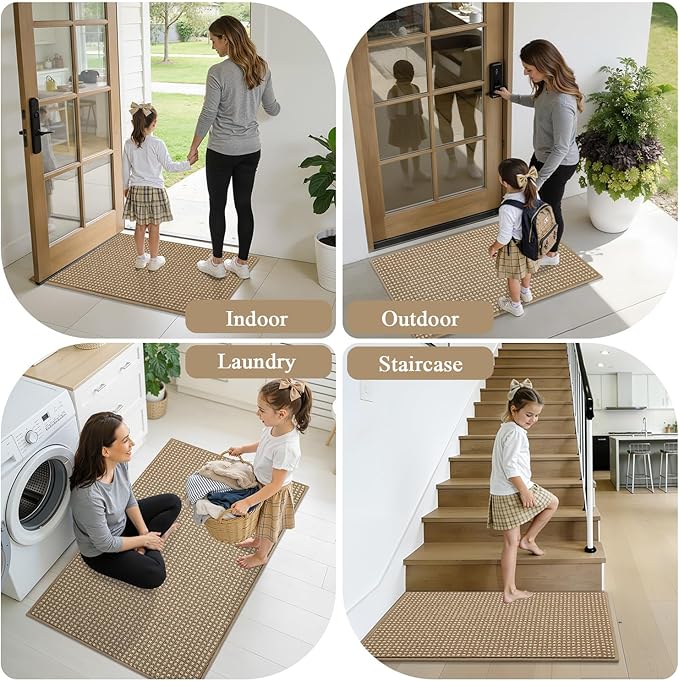 hicorfe Dirt Trapper Indoor Doormat,32"x48" Welcome Door mat,Non Slip Backing Washable Door Mats,Absorbent and Resistant Low-Profile Entrance Inside Floor Mat for Front Back Door and Entryway (Brown)