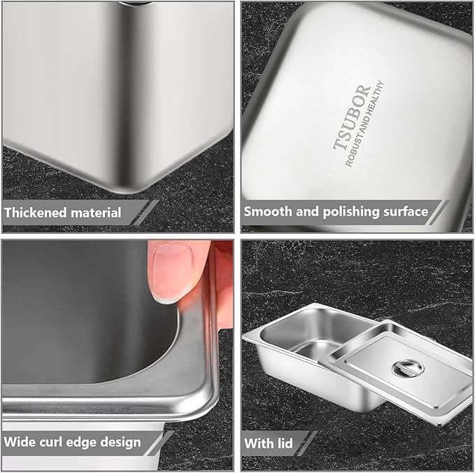 6 Set Stainless Steel Hotel Pans Full Size 4 Inch Deep With Lids, Anti-Jam Chafing Steam Table Pans, Catering Food Storage Metal Pan