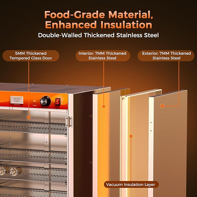 133Qt 5-Tier 900W Commercial Food Warmer w/ 304 Blued Stainless Steel Heating Element, Double-Tempered Glass Door, Adjustable Shelf, Electric Catering Hot Box Countertop Heated Holding Cabinet