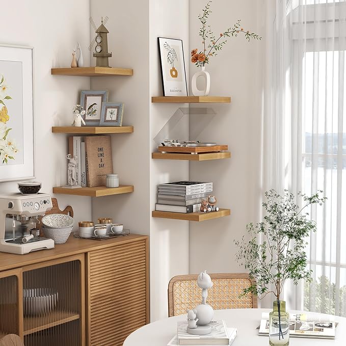 Square Floating Shelves for Wall 12"W x 12"D x 1.2"H, Small Engineered Wood Wall Shelves with Invisible Brackets for Living Room Bedroom Bathroom Office Kitchen Storage & Decor, Oak Finish, Set of 3
