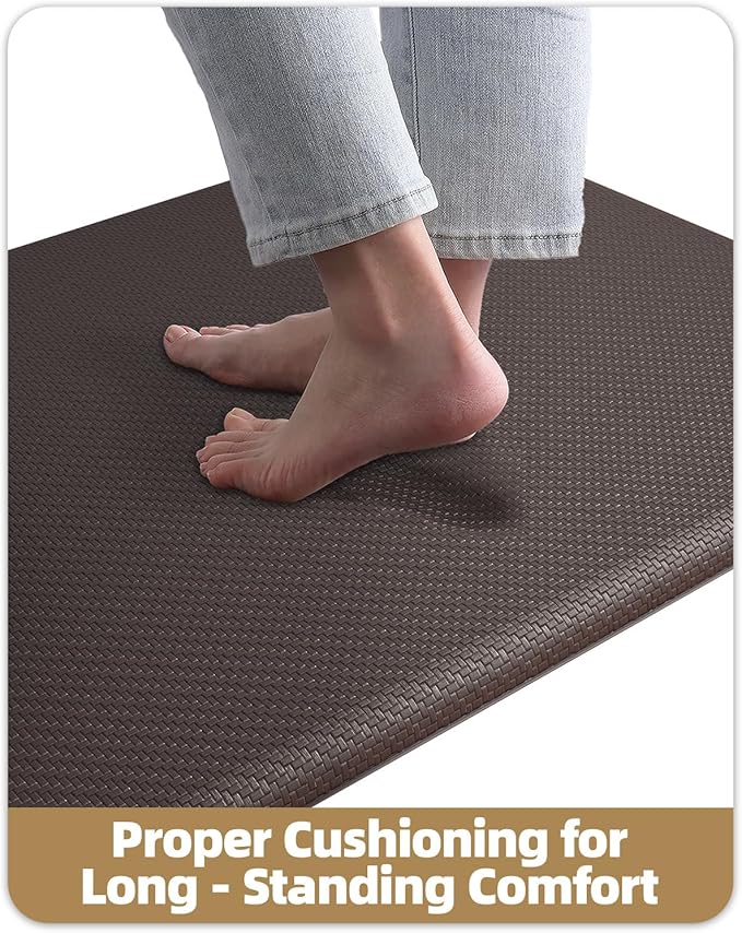 Color&Geometry 0.71" Extra Thick Anti Fatigue Cushion Kitchen Floor Mat,Easy Clean, Water & Oil Proof, Non Slip, Foam Padded Runner Rug for Front Sink,20"x 39" Brown (2.0 Version)