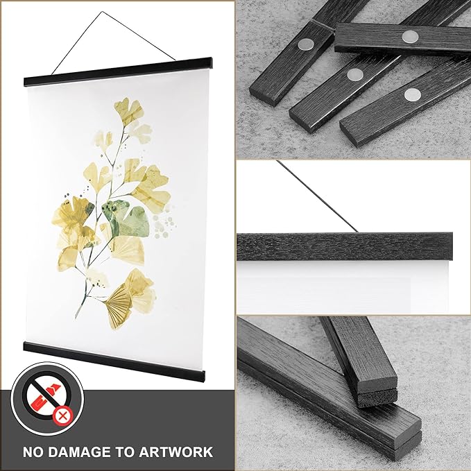 WITCOLOR 11x14 11x17 11x22 Poster Frames, Magnetic Black Wood Wooden Frame Hanger for Photo Picture Canvas Artwork Art Print Wall Hanging (1 Pack, 11", Black)