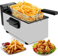SUSTEAS 3 Liter/2.7QT Electric Deep Fryer, 1500W, Timer Control, Adjustable Temperature, Lid with Viewing Window and Removable Frying Basket, Stainless Steel, Perfect for Kitchen, French Fries