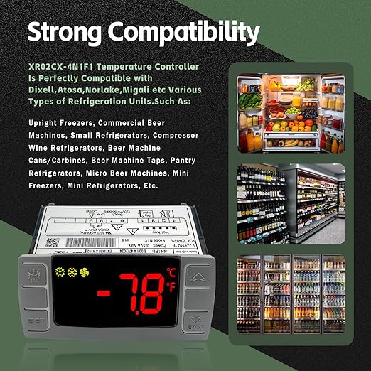 XR02CX-4N1F1 Temperature Control Refrigerator Digital Thermostat Controller for Dixell Commercial Refrigerators/Freezer 120V 50-60Hz with 2 NTC Probe for Refrigerators Freezers Heating Appliances