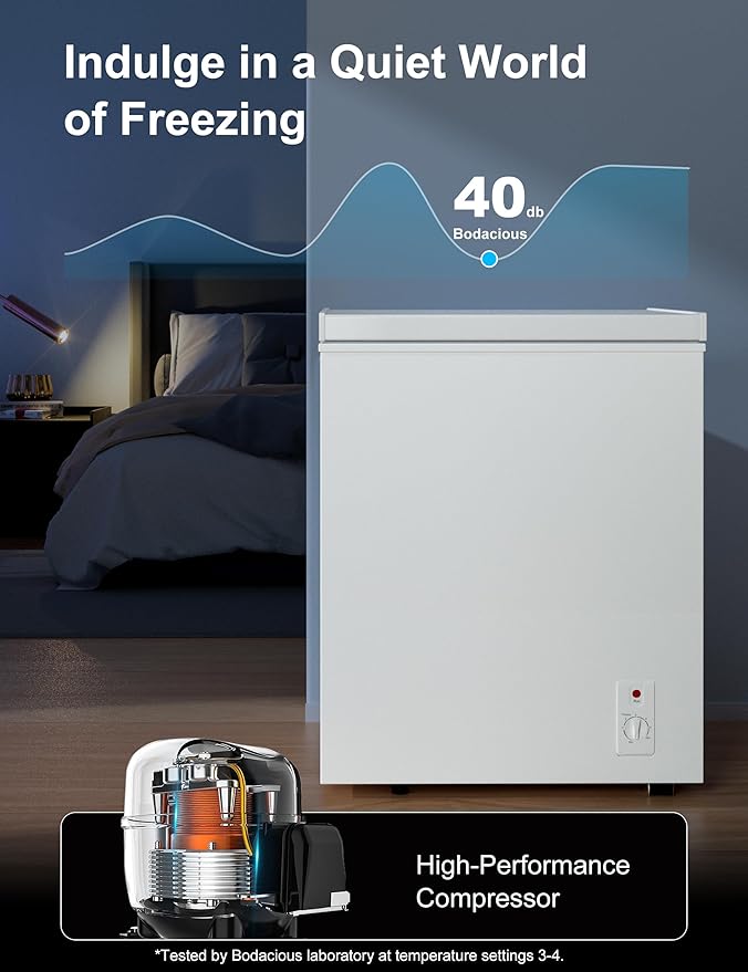 2.5 Cu.Ft Chest Freezer with Removable Basket, Small Deep Freezer, 6 Temp, Energy Efficient (0.35kWh/24H), <40dB Quiet, Manual Defrost, Space Saving Design for Dorm, Office, Apartment, Bar, White