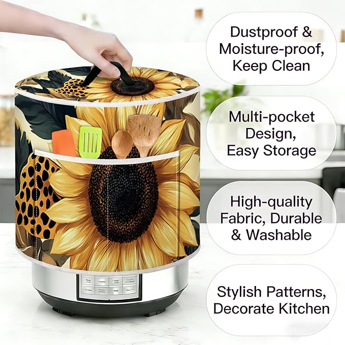 Air Fryer Dust Cover with Top Handle and Storage Bag, Compatible with Rice Cookers, Pressure Cookers, Slow Cookers and Air Fryers, Available in 3-Quart, 6-Quart and 8-Quart Sizes.