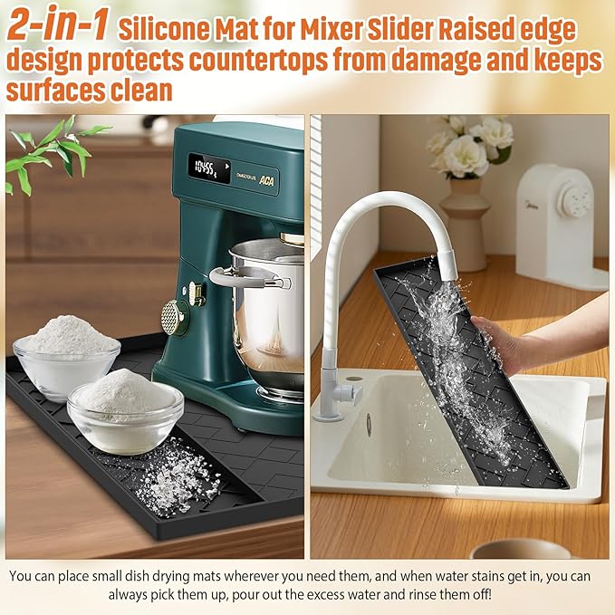 Silicone Mat For kitchen aid Stand Mixer&Blender- Removable 18"*15"*0.5" Countertop Protector Mat, Concave Convex Design, Slip-resistant, shock-absorbing, leak-proof-Stand Mixer Accessories (Black)