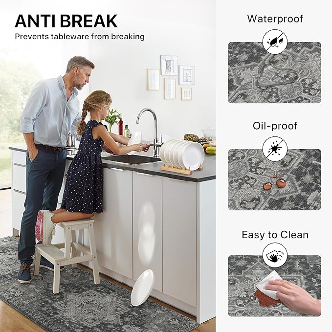 GENIMO Kitchen Mats for Floor 2PCs, Washable Anti Fatigue Mat for Cushioned, 17.3"x59"+17.3"x30", Waterproof Kitchen Rugs, Non Slip Comfort Standing Mat Rug for Home, Sink, Laundry, Dark Gray
