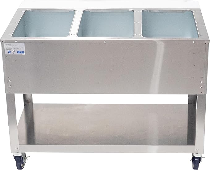 Kratos Commercial Mobile Electric Steam Table/Hot Food Table, 3 Wells, Stainless Steel, NSF 120V (28W-197)