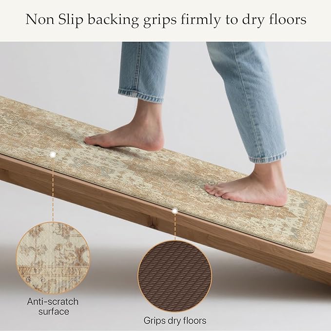 GENIMO Kitchen Mats for Floor 2PCs, Washable Anti Fatigue Mat for Cushioned, 17.3"x47"+17.3"x30", Waterproof Kitchen Rugs, Non Slip Comfort Standing Mat Rug for Home, Sink, Laundry, Orange