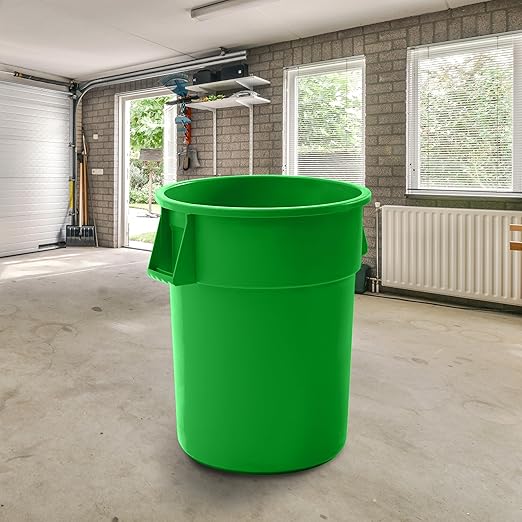 PRO&Family Commercial Round Trash Can, Ingredient Bin, Heavy-Duty Plastic, Anti-Static, Kitchen, Office, Outdoor Use (Green, 55 Gallon)