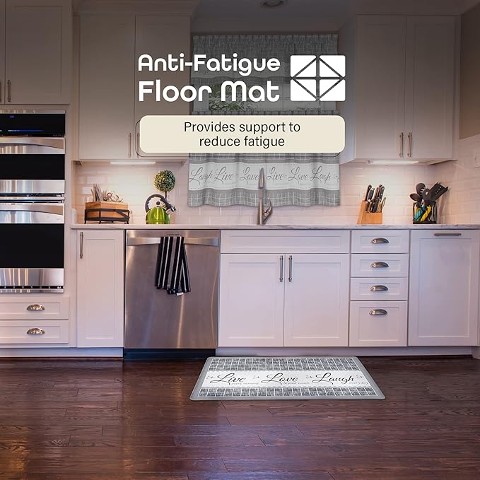 Anti-Fatigue Floor Comfort Mat - 18 x 30 Inch (Live, Love, Laugh Grey) - Waterproof Non-Slip Rug - Easy to Clean Cushioned Mat for Kitchen, Bathroom, Standing Desk & Office - Achim Home Decor