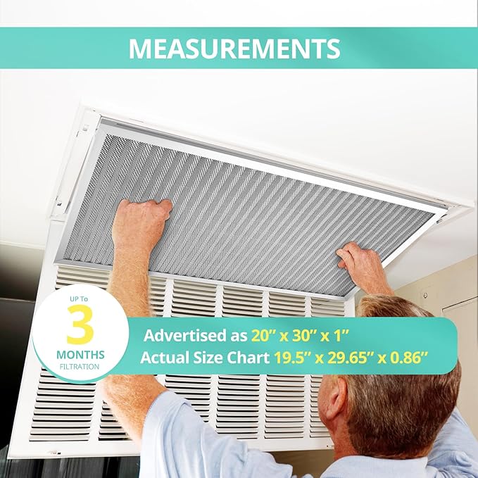 20x30x1 Electrostatic Air Filter, Washable & Reusable Aluminum AC/HVAC Furnace Filter, MERV 8, Lasts a Lifetime, Healthier Home or Office(Actual Size: 19.5"x29.65"x0.86")