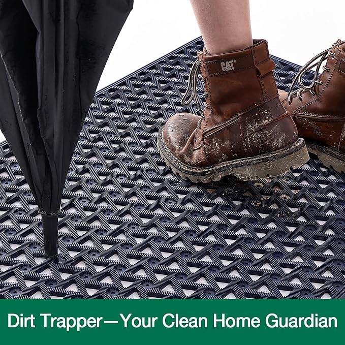 LUMI Outdoor Doormat 19x30, Front Door Mat Outside Entrance, Heavy Duty Rubber Welcome Exterior Door Mat Non Slip Waterproof, Outdoor Rubber Mats with Drainage Holes, Easy Clean Entryway Mats, Blue